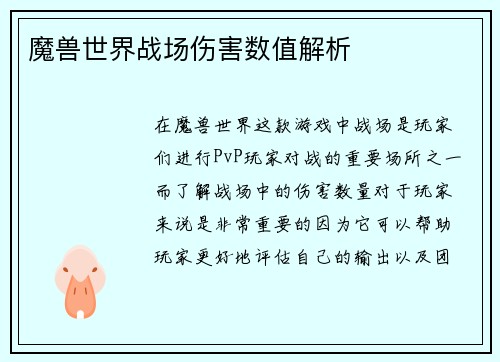 魔兽世界战场伤害数值解析